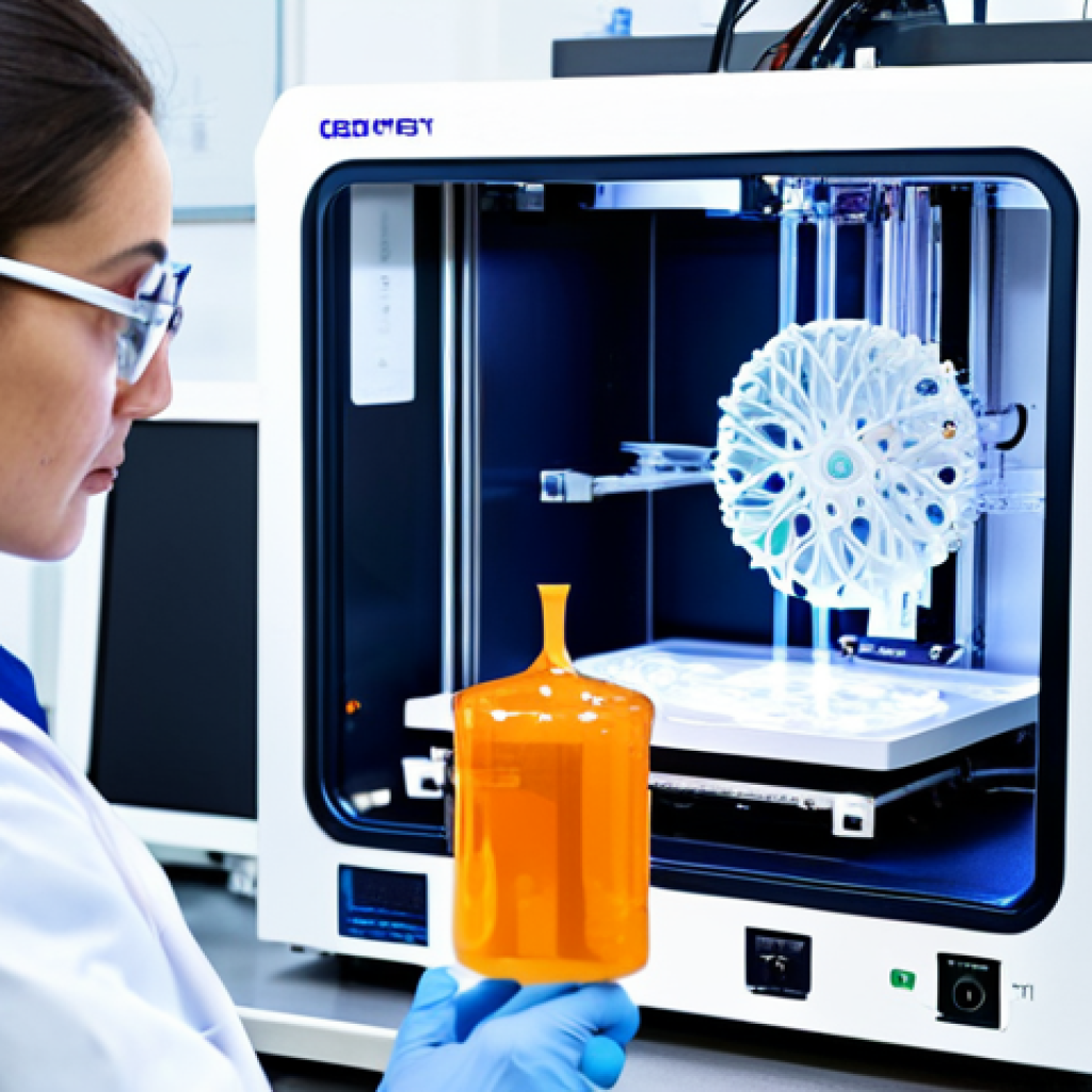 Bio-Printing in a Lab**
"A bright and clean research laboratory. A scientist in a lab coat is carefully adjusting a complex 3D bio-printer. The printer is creating a small, intricate structure that resembles a human organ. Tubing, monitors, and complex machinery surround the printer. Focus on the technology and the scientist's focused expression. Appropriate content, safe for work, fully clothed, professional, perfect anatomy, correct proportions, well-lit, high resolution, scientific illustration."
**