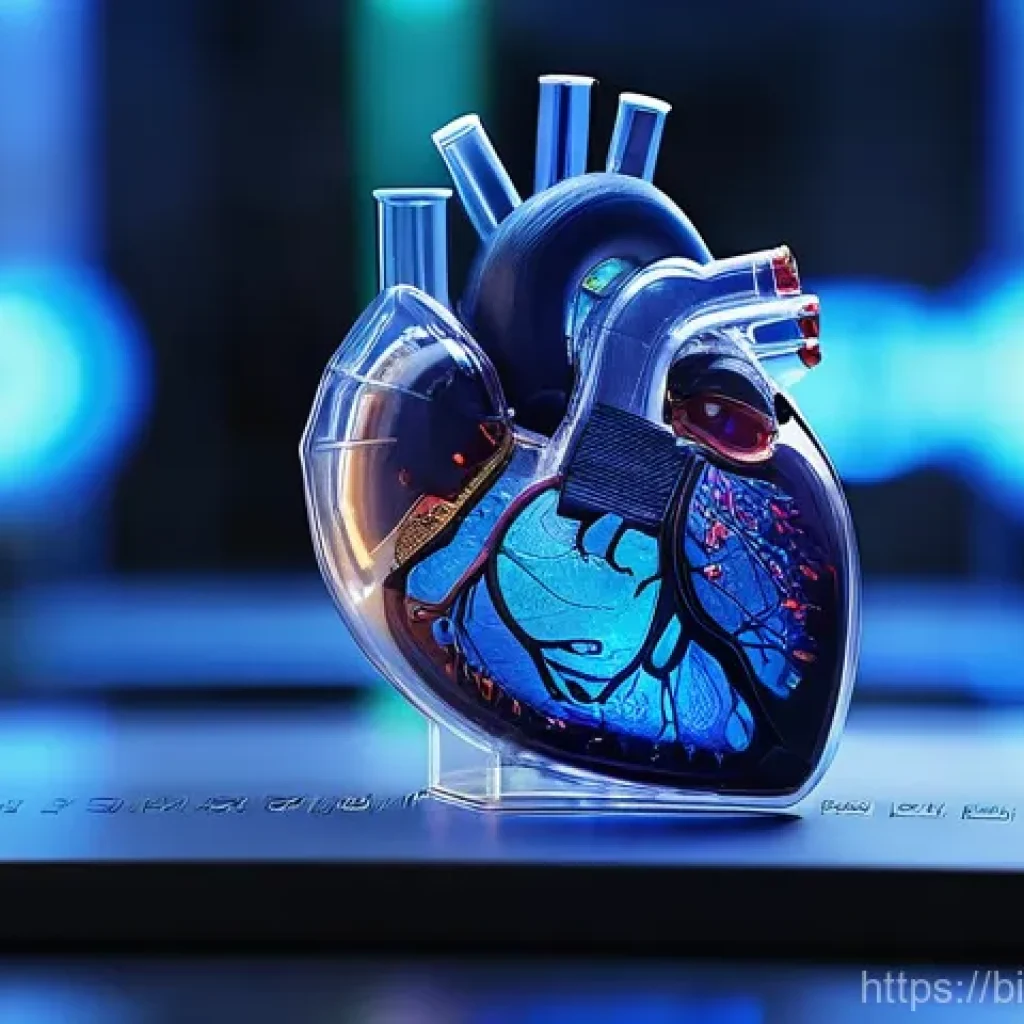 바이오프린팅의 다학제적 연구 필요성 - **Prompt 1: The Genesis of an Artificial Heart**
A close-up, dramatic shot of a futuristic 3D bi...
