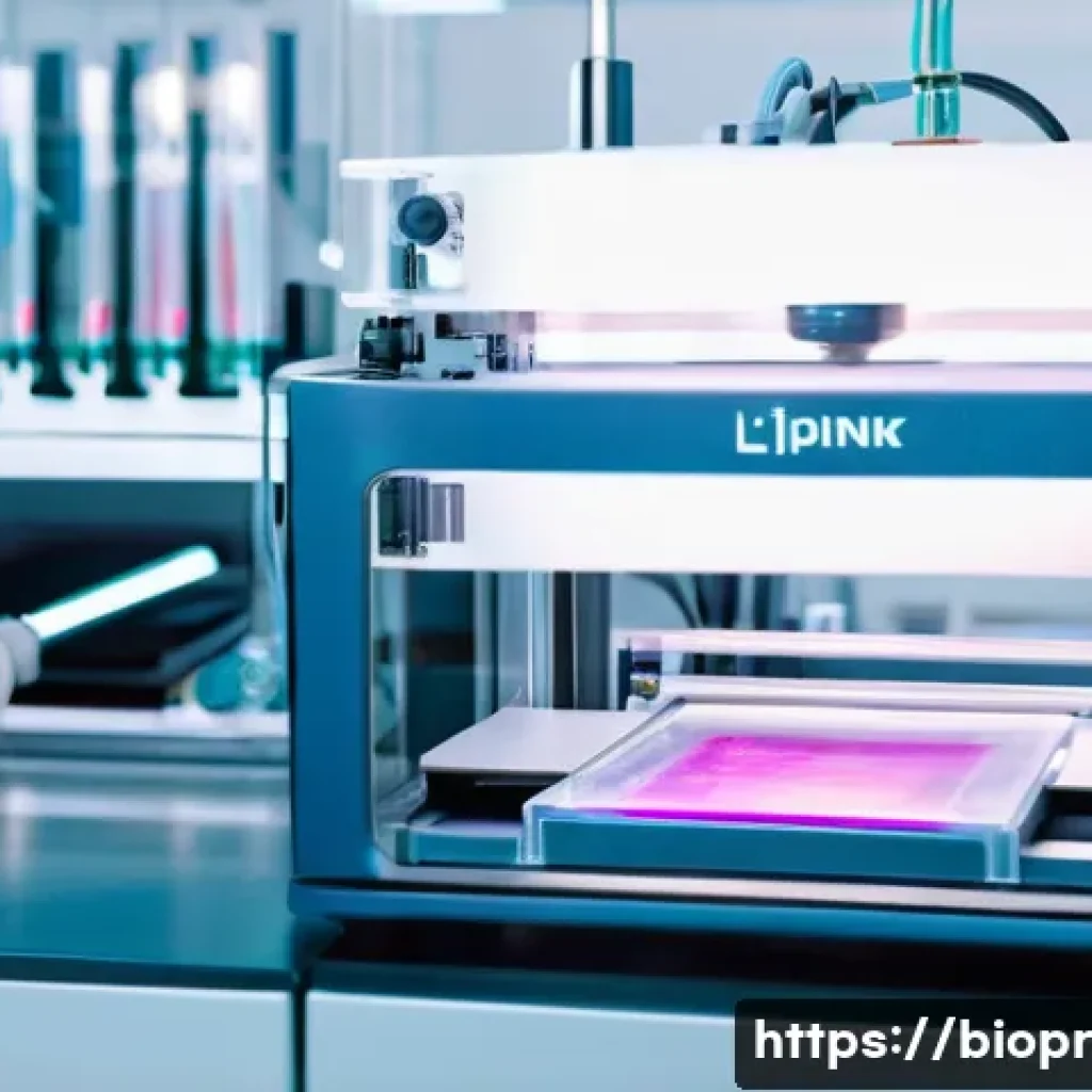 바이오프린팅의 성공적인 상용화 사례 - **Prompt:** A close-up shot of a 3D bioprinting machine in a sterile laboratory environment. The mac...