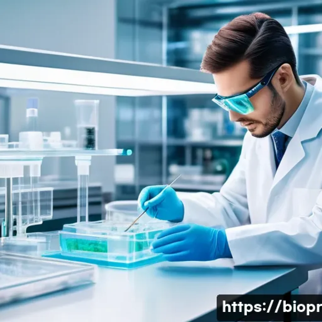 바이오프린팅과 생명윤리 간의 균형 찾기 - A highly detailed futuristic biomedical laboratory where scientists wearing lab coats and protective...