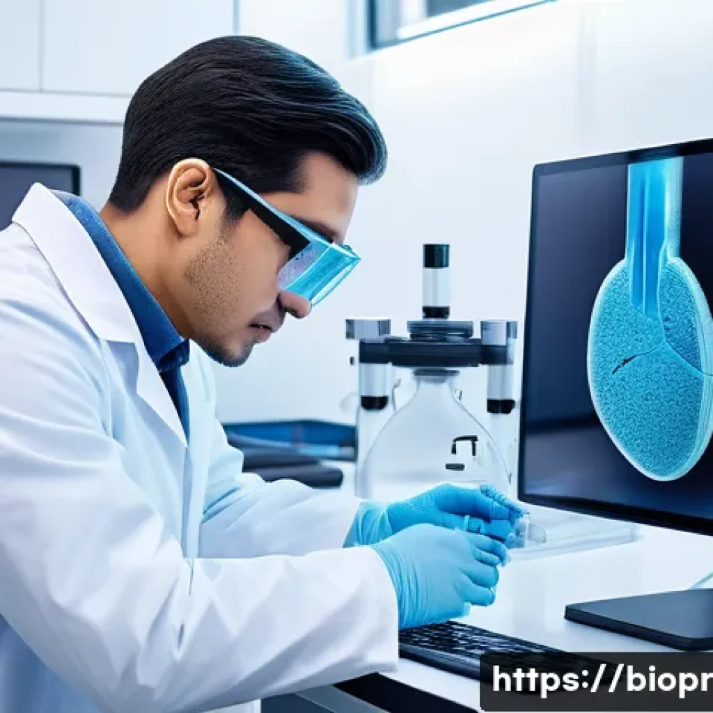 바이오프린팅을 활용한 신약 개발 전략 - A highly detailed 3D bioprinting laboratory scene showing a state-of-the-art bioprinter creating a r...