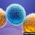 Home 22 바이오프린팅의 생물학적 적합성 연구 - A highly detailed scientific illustration of bioink composition showing living cells embedded within...