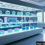 Home 19 바이오프린팅의 창의적 응용 가능성 - A futuristic biomedical laboratory scene showcasing a high-tech 3D bioprinter meticulously fabricati...