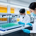 Home 23 바이오프린팅에서의 최신 혁신 기술 - A highly detailed 3D bioprinting laboratory scene showing a futuristic bioprinter precisely depositi...