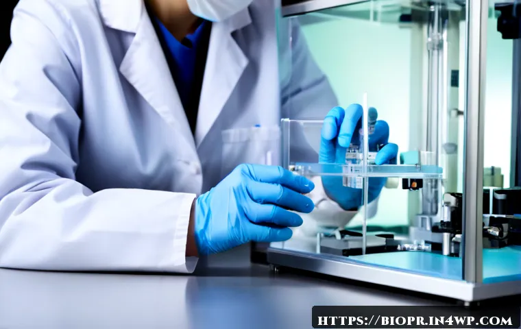 바이오프린팅을 통한 의료 혁신 사례 - Photorealistic biomedical laboratory scene showing a focused female scientist in clean protective co...